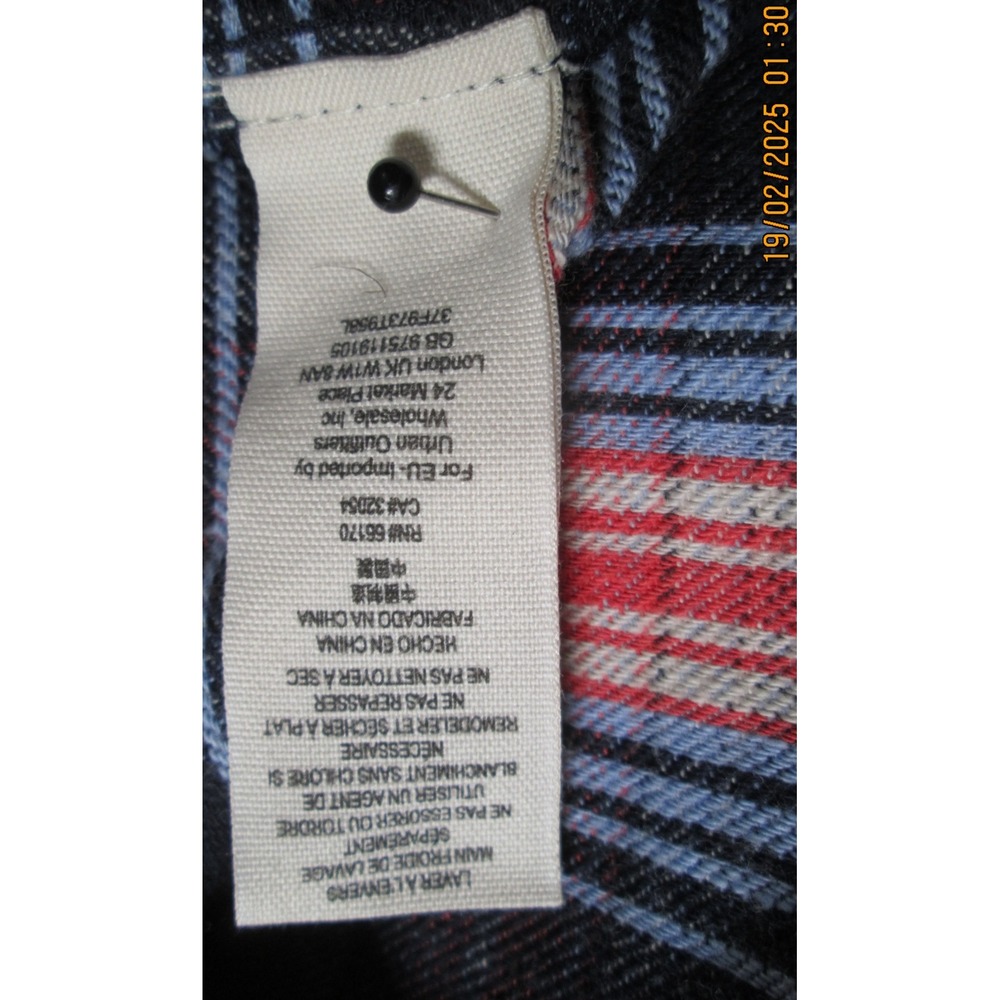 Free People‎ Shirt Small Navy Plaid Sequin Embellished Long Sleeve - Picture 10 of 11